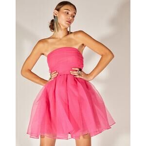 Cynthia Rowley Valeria Organza Strapless Mini Dress hot pink size 6
